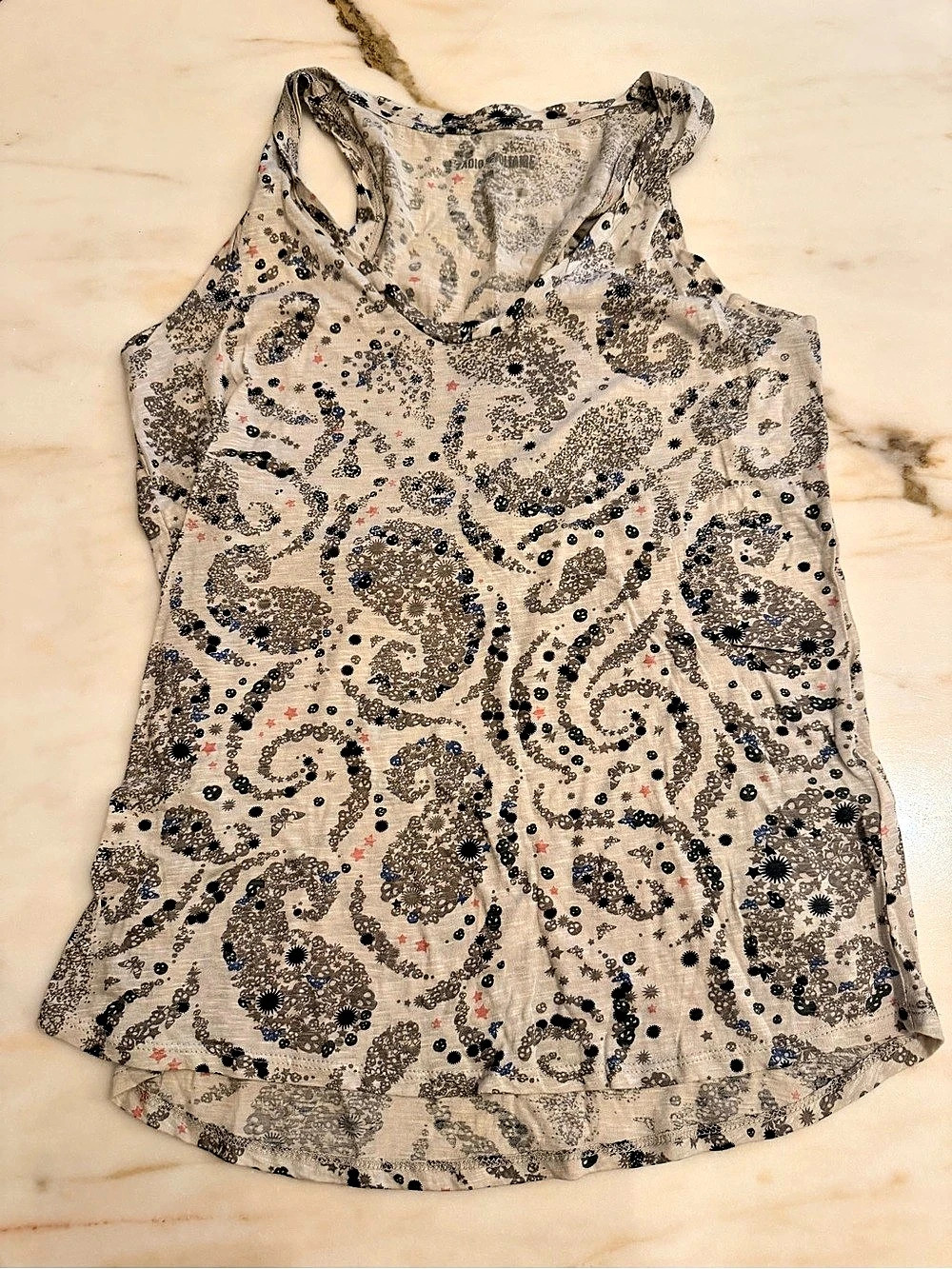 Zadig & Voltaire Paisley Cotton Tank Top in Gray & White Size Medium